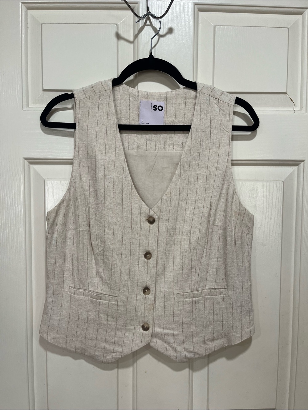 SO Cream Pinstripe Sleeveless Vest